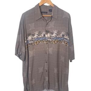 Vintage Pierre Cardin Rayon Tiki MCM Hawaiian Palm Tree Short Sleeve Shirt XL